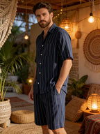 Men's Vertical Stripe Shirt and Shorts Set