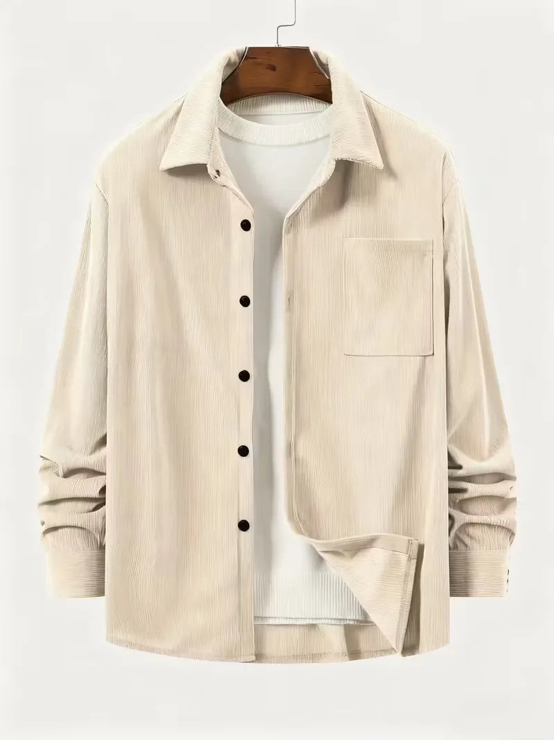 Men's Ribbed Long Sleeve Shirt with Chest Pocket