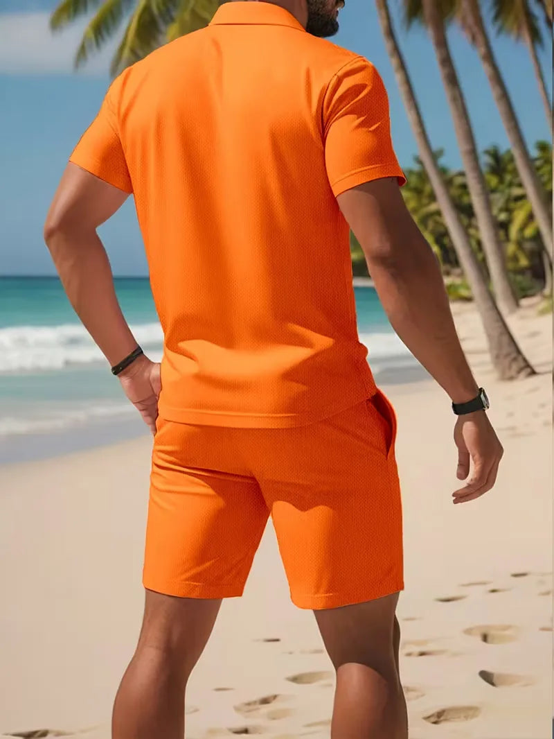 Men's Polo and Shorts Summer Set in Light Blue