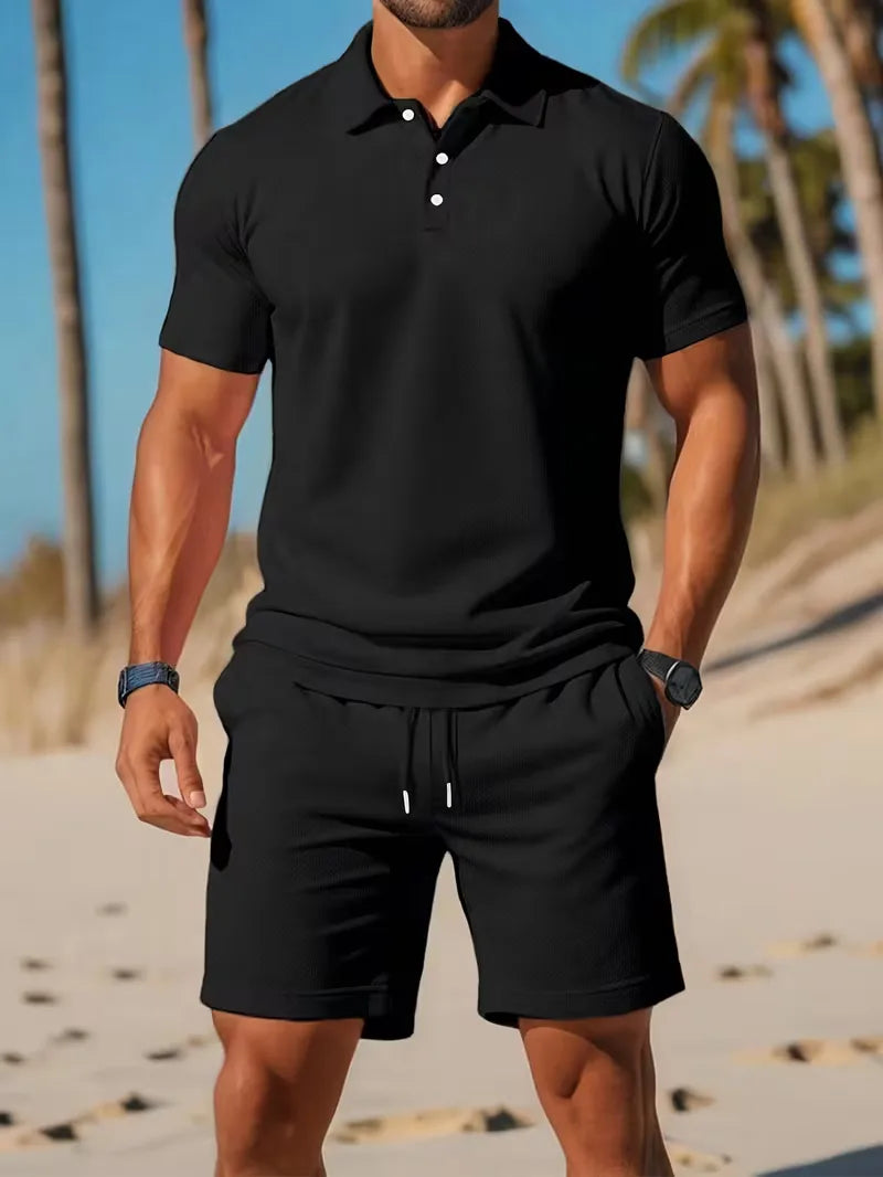 Men's Polo and Shorts Summer Set in Light Blue