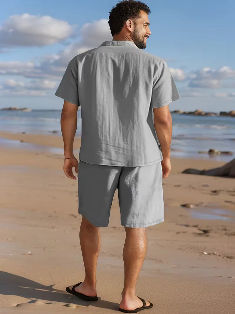 Men's Short Sleeve Shirt and Shorts Set in Apricot