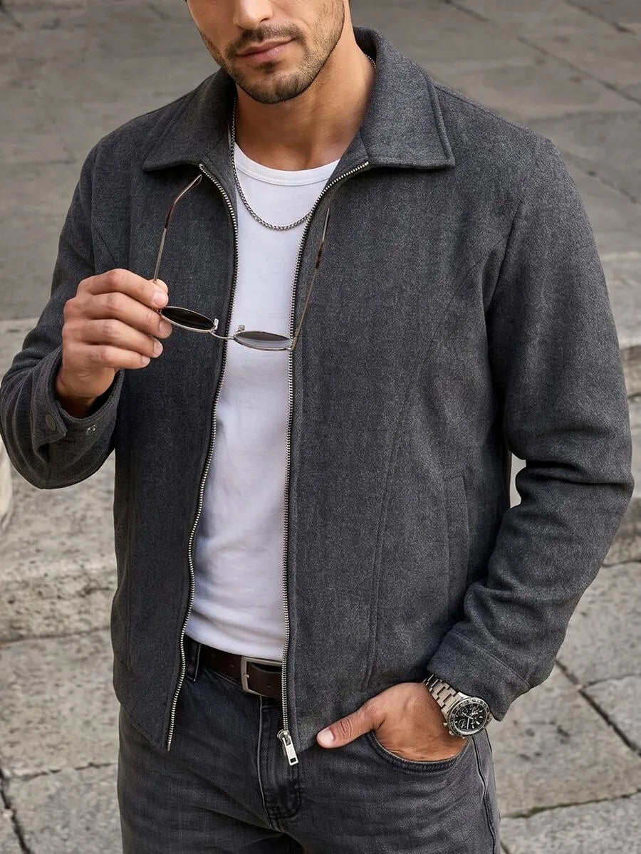 Men's Bomber Jacket with Collared Neckline