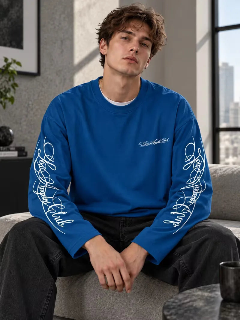 Men's Crew-Neck Longsleeve with Script Graphics – Six Colours