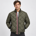 Men's Quilted Bomber Jacket – Diamond-Stitched Stand-Collar Layer