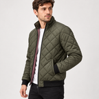 Men's Quilted Bomber Jacket – Diamond-Stitched Stand-Collar Layer