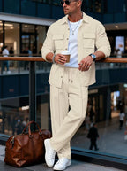 Men's Button-Up Bomber Jacket with Chest Pockets