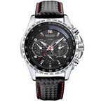 Men's Quartz Chronograph Watch – leather-look-Strap Sports Timepiece