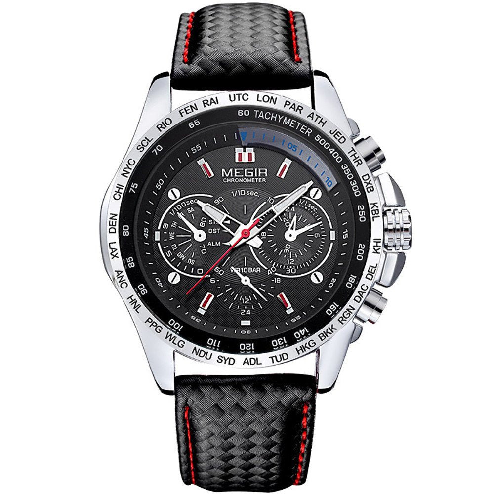 Men's Quartz Chronograph Watch – leather-look-Strap Sports Timepiece