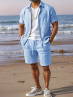 Men's Short Sleeve Shirt and Shorts Set in Apricot