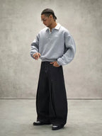 Men's Oversized Polo-Collar Sweatshirt with Embroidered Chest