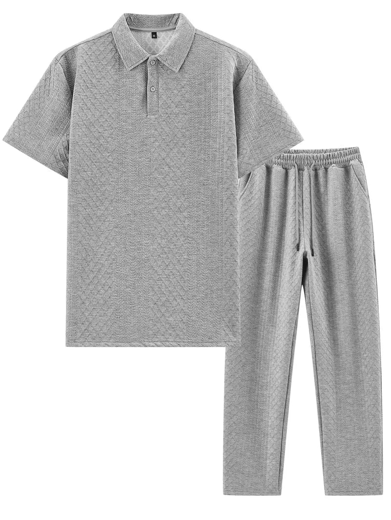 Men's Jacquard Polo and Trouser Lounge Set