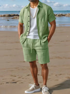 Men's Short Sleeve Shirt and Shorts Set in Apricot