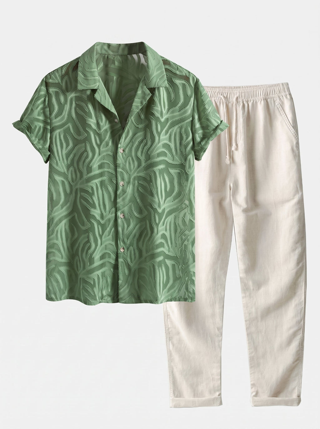 Men's Cuban Collar Summer Co-Ord – Textured Shirt
