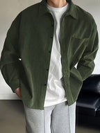 Men's Ribbed Long Sleeve Shirt with Chest Pocket