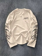 Men's Dark Longsleeve with White Script Print on Sleeves and Chest