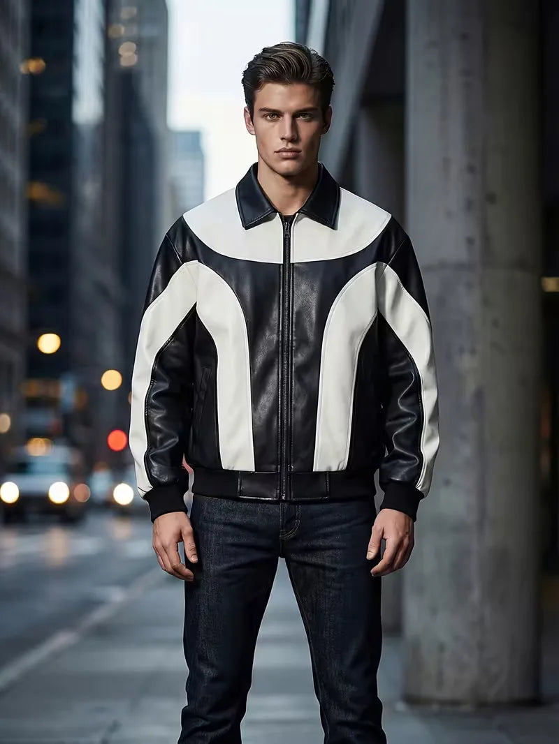 Men's Colour-Block Faux Leather Jacket
