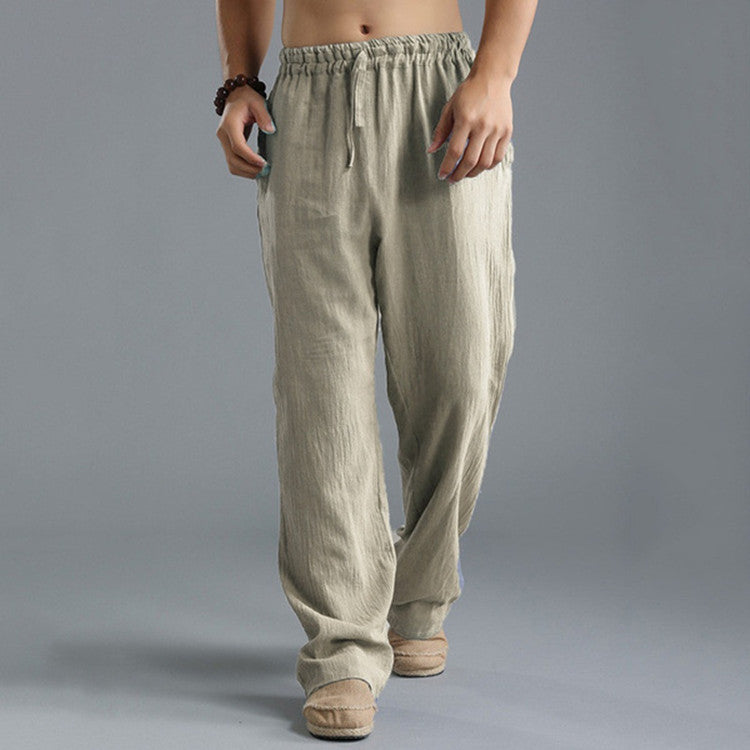 Men's Relaxed linen-look Trousers – Breathable Elastic-Waist Pants