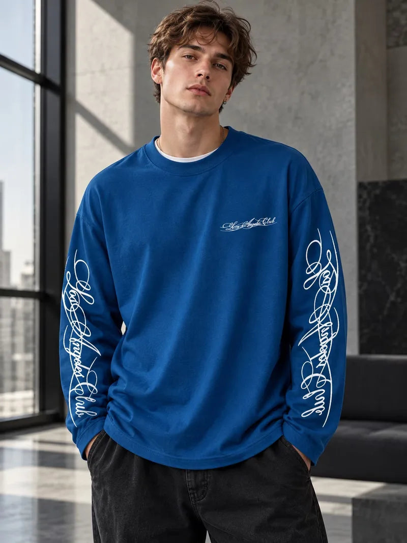 Men's Crew-Neck Longsleeve with Script Graphics – Six Colours