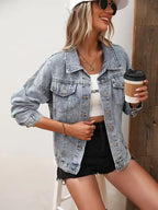 Women's Long-sleeve Trucker Jacket – Light Blue