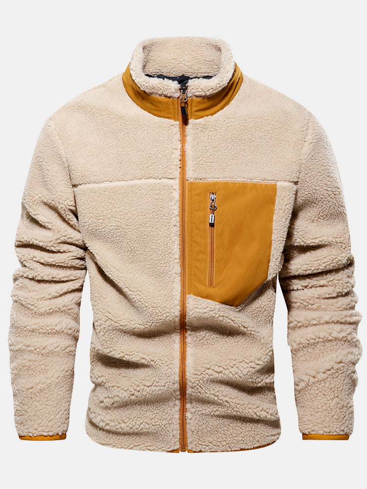 Men's Teddy Fleece Zip-Up Jacket – Warm High Collar Outdoor Layer