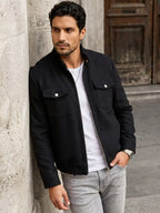 Men's Bomber Jacket with Collared Neckline