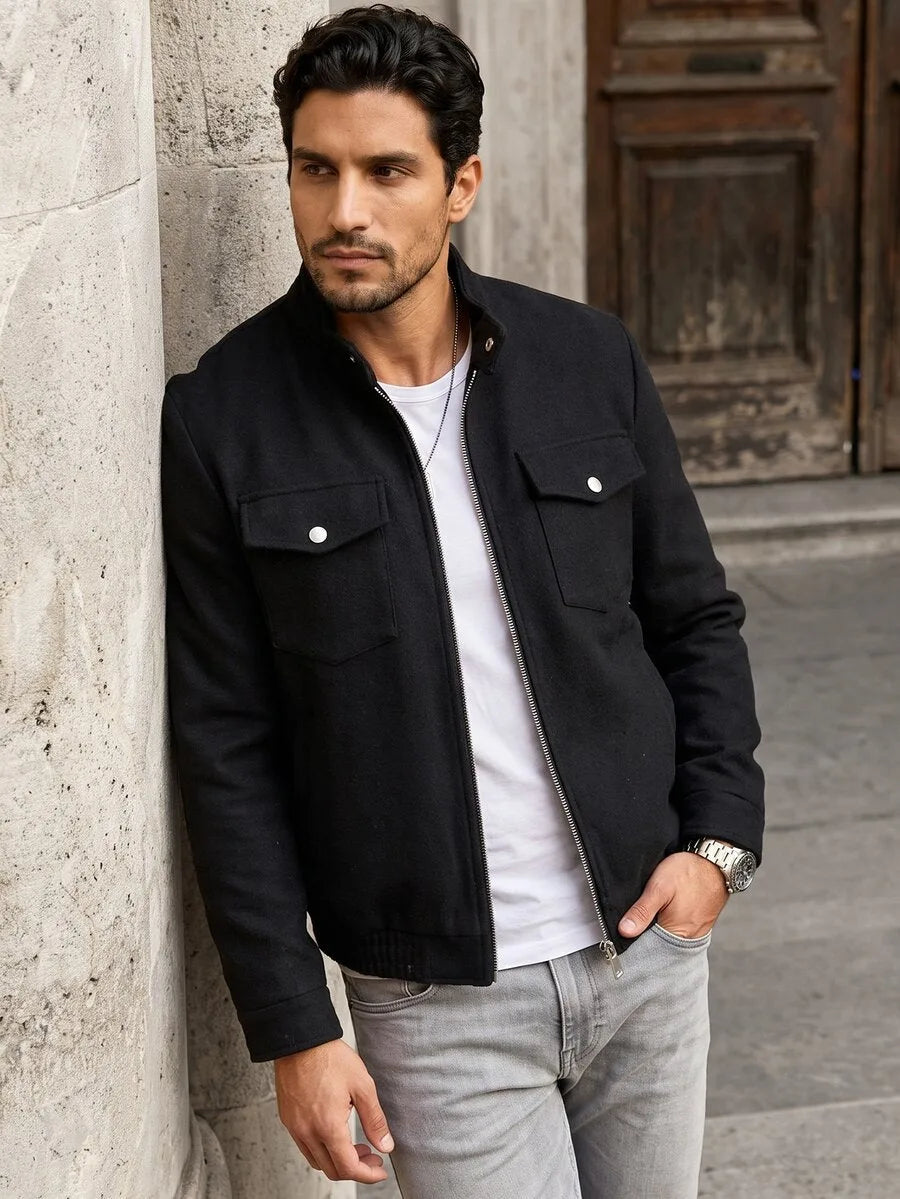 Men's Bomber Jacket with Collared Neckline