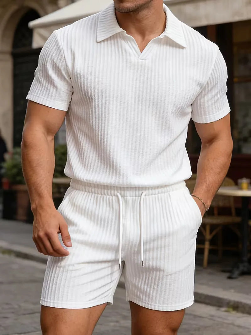Men's Polo and Shorts Summer Set in White