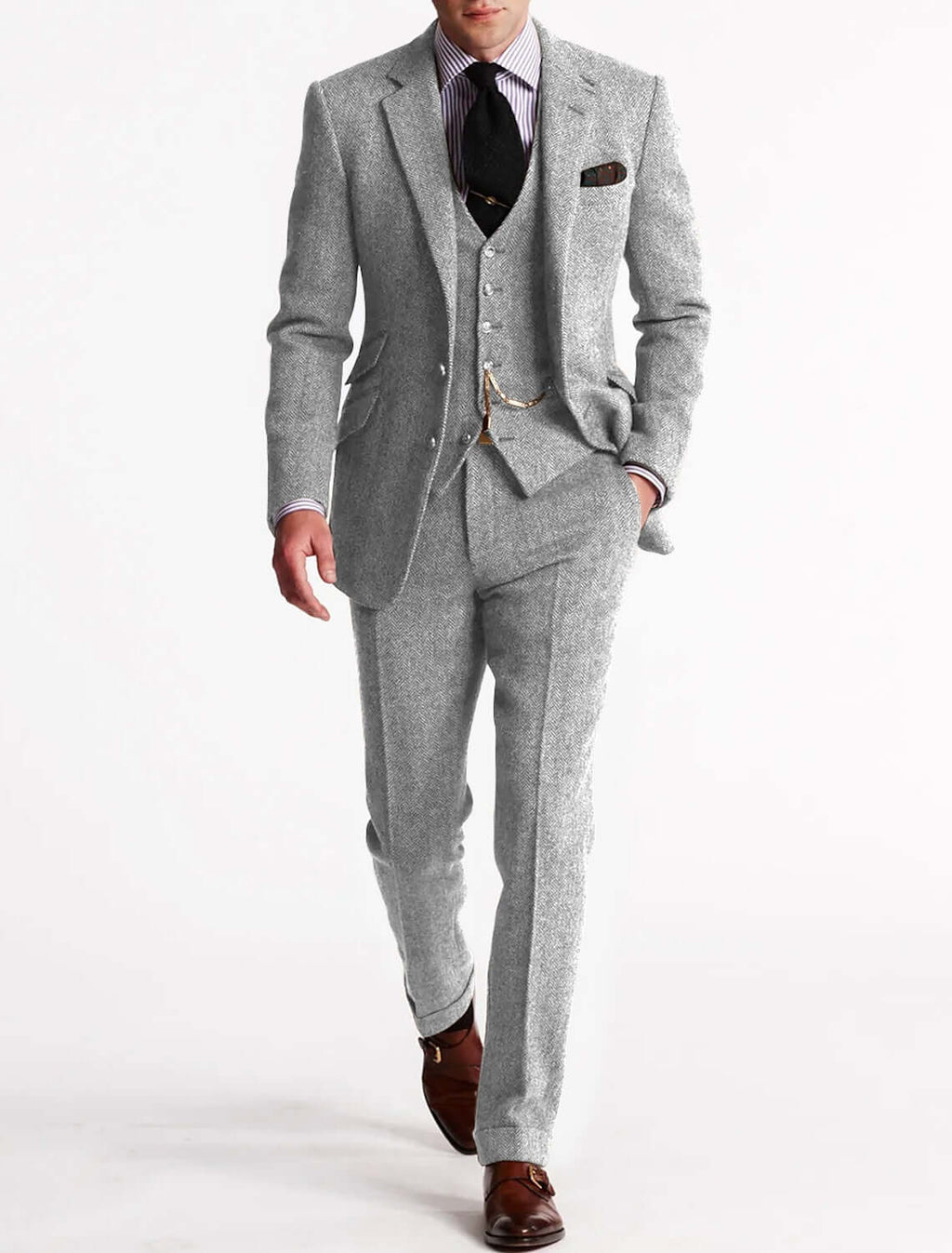 Men's Three-Piece Tweed-Style Suit – Vintage Cut