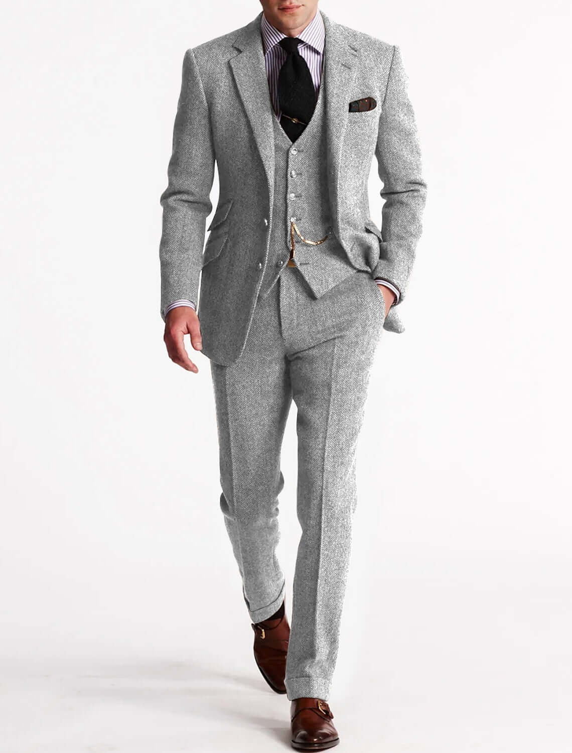 Men's Three-Piece Tweed-Style Suit – Vintage Cut