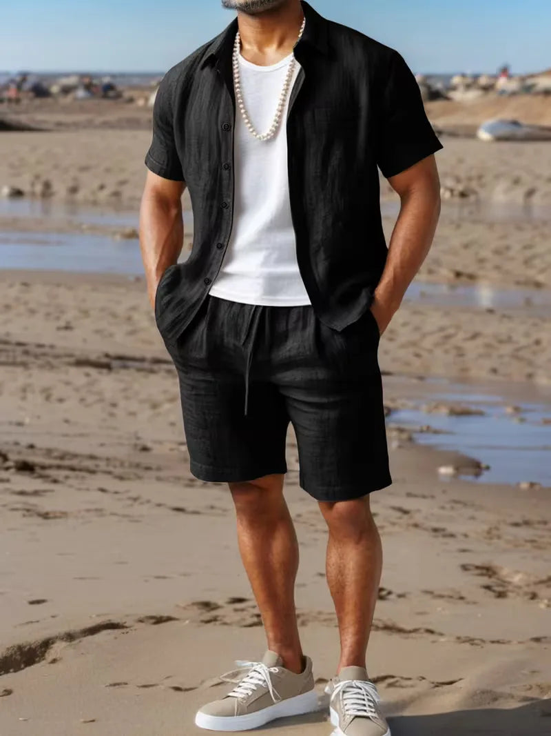 Men's Short Sleeve Shirt and Shorts Set in Apricot