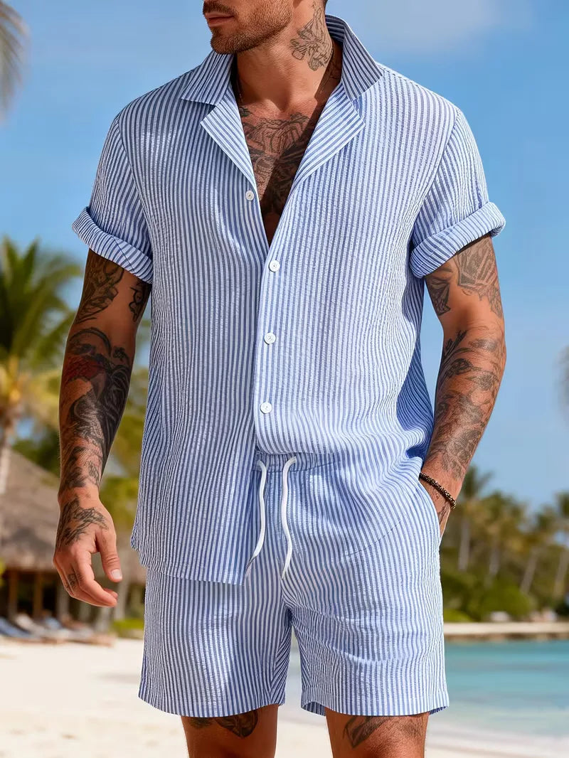 Men's Striped Shirt and Shorts Summer Set
