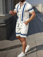 Men's Short Sleeve Shirt and Shorts Set in White/Blue