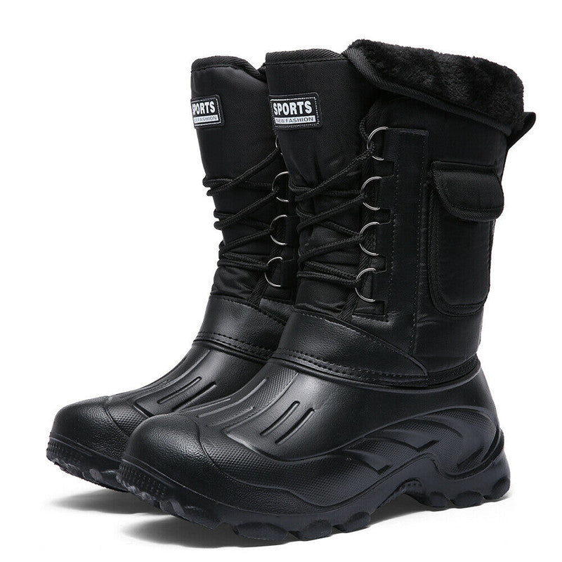 Men's Waterproof Plush-Lined Snow Boots – Lace-Up Mid-Calf Outdoor Winter