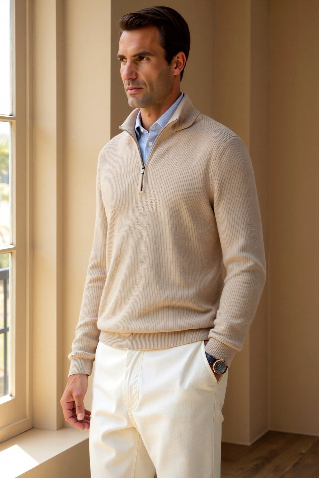 Men's Zip Neck Knitted Jumper
