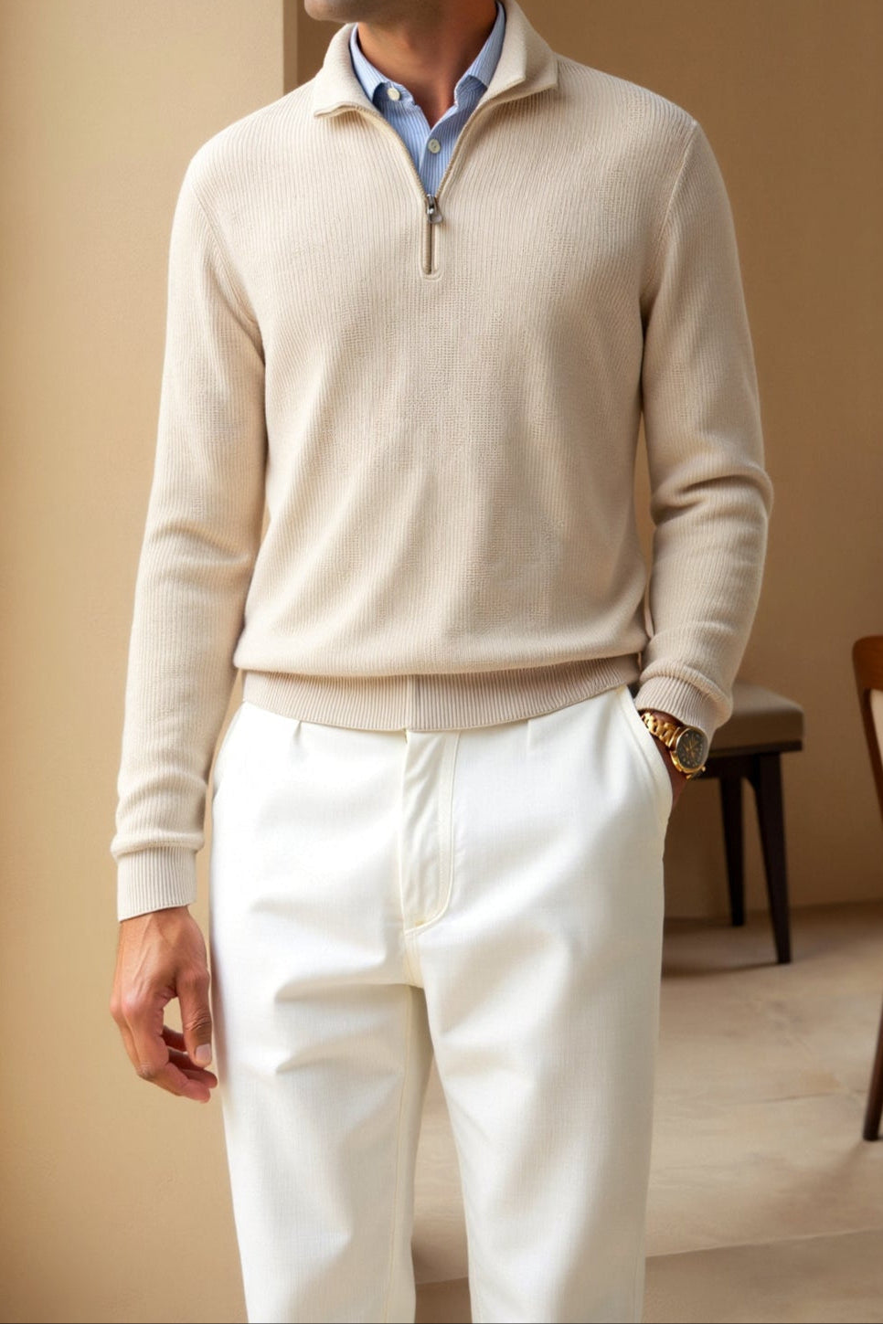 Men's Zip Neck Knitted Jumper