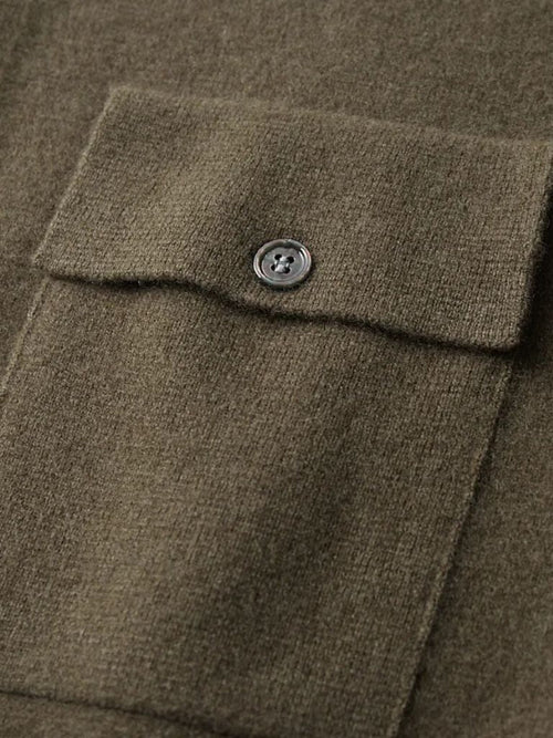 Men's Collared Button-Up Knit Cardigan – Long-Sleeve Pocket Sweater