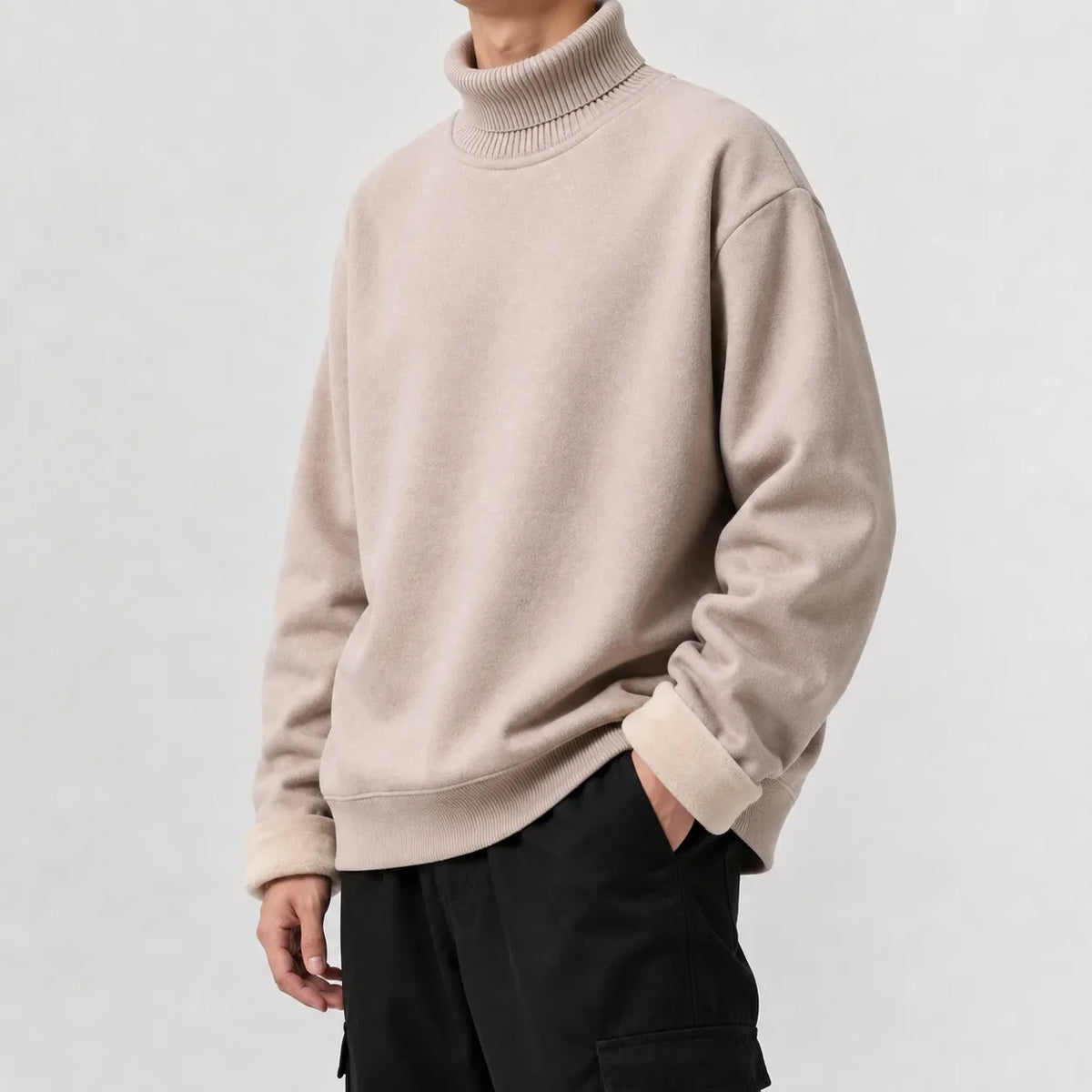 Men's Fleece-lined Jumper with Turtle Neck