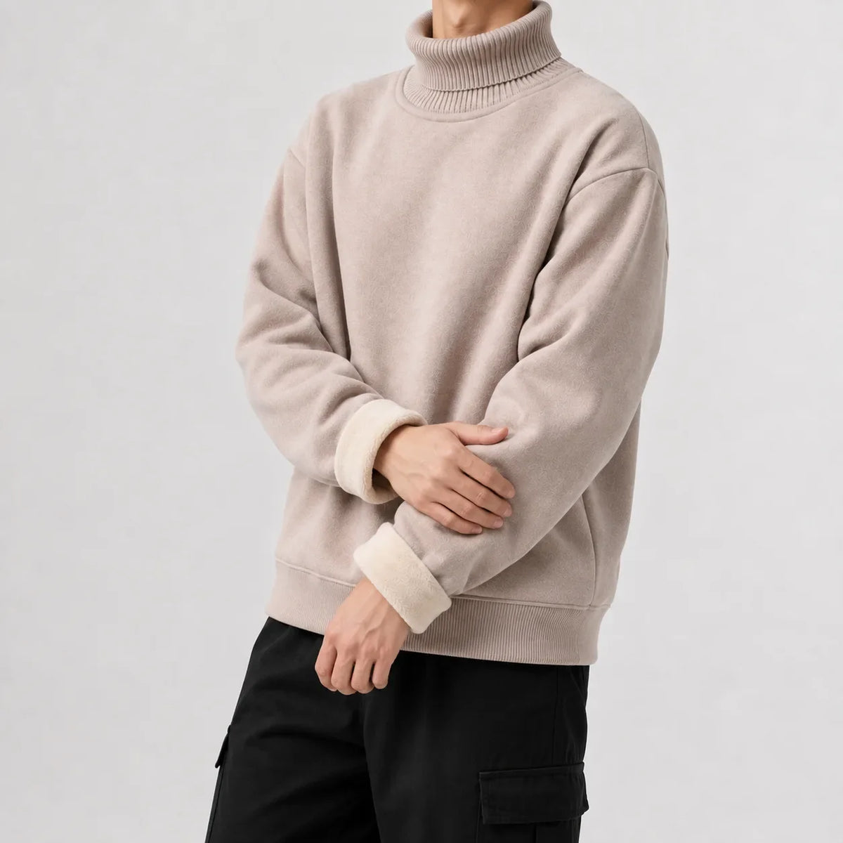 Men's Fleece-lined Jumper with Turtle Neck