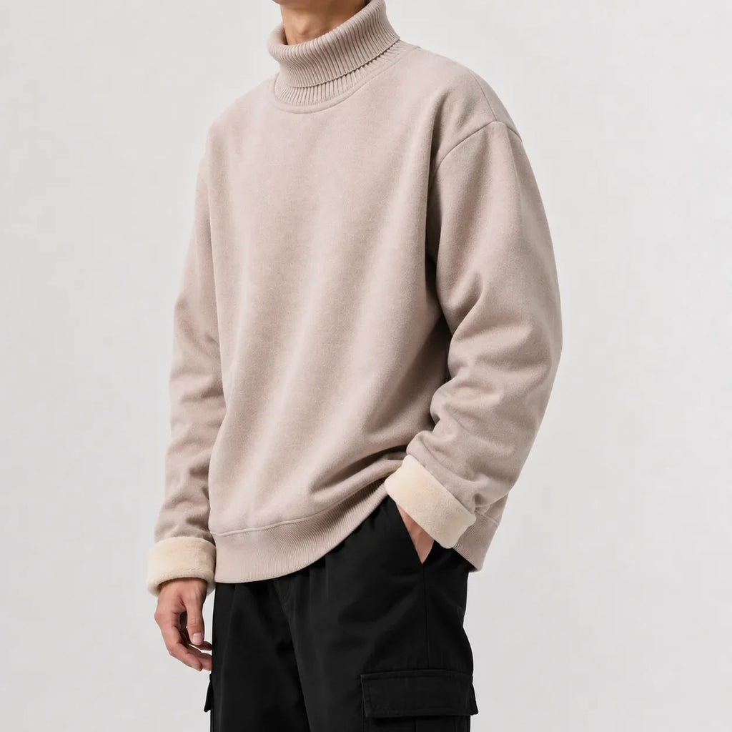 Men's Fleece-lined Jumper with Turtle Neck
