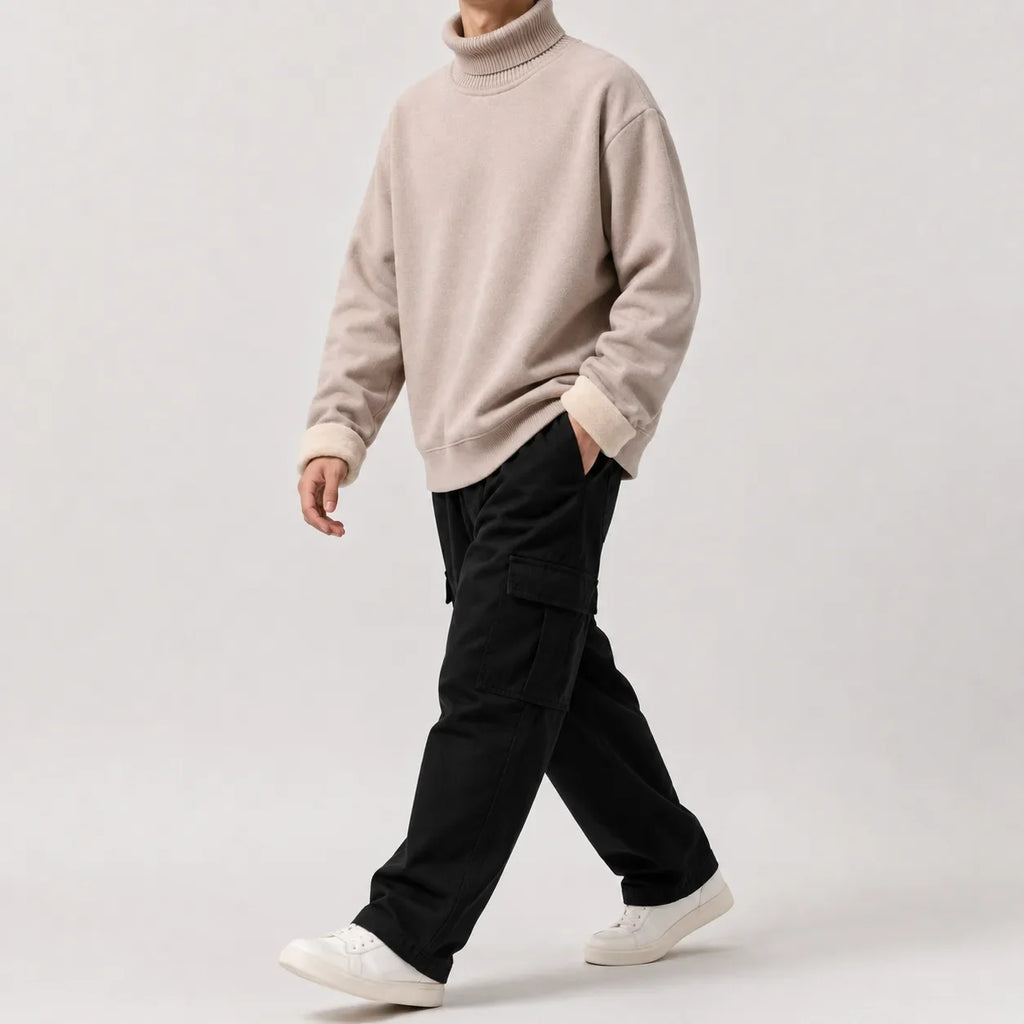 Men's Fleece-lined Jumper with Turtle Neck