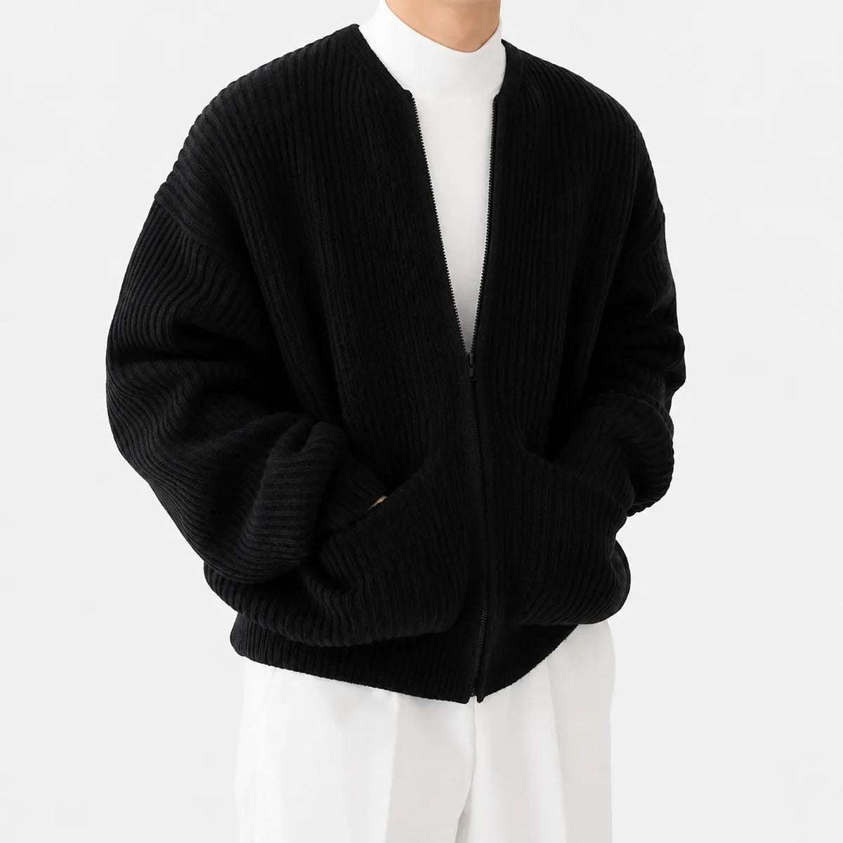Men's Cardigan with Funnel Neck