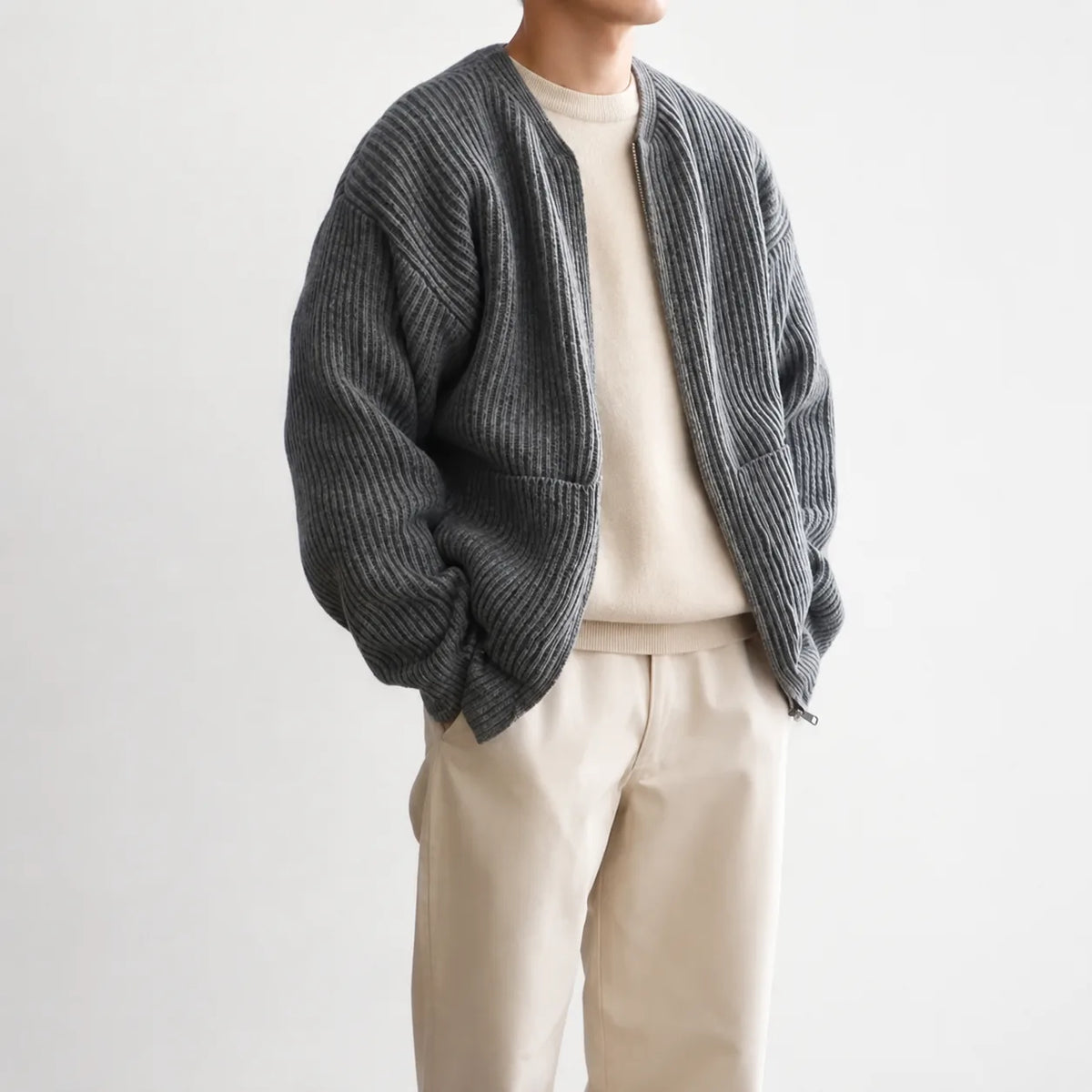 Men's Cardigan with Funnel Neck