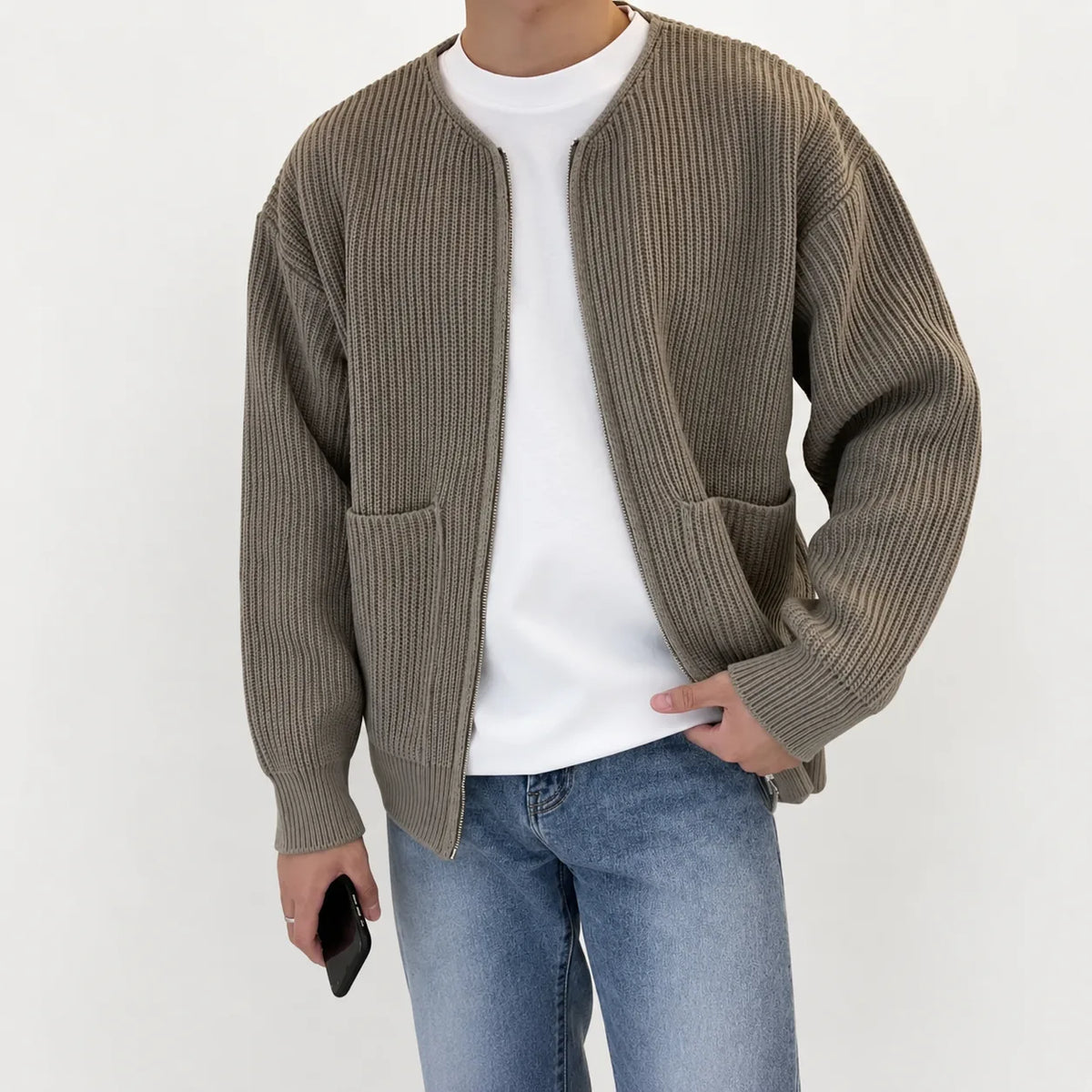 Men's Cardigan with Funnel Neck