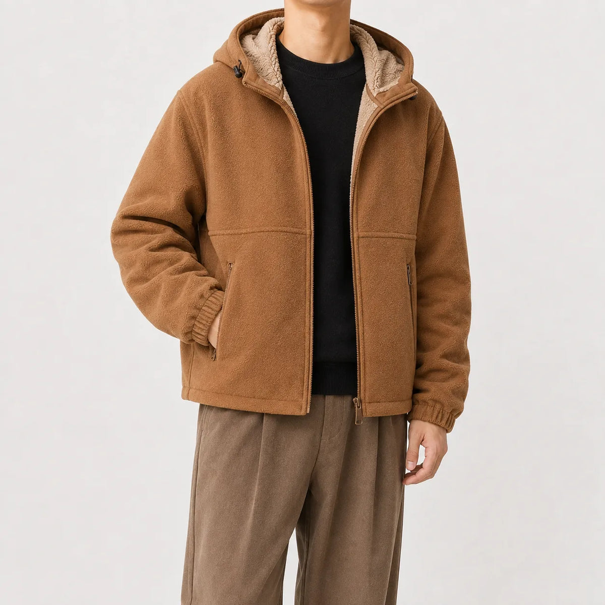 Men's Hoodie with Fleece Lining and Zip