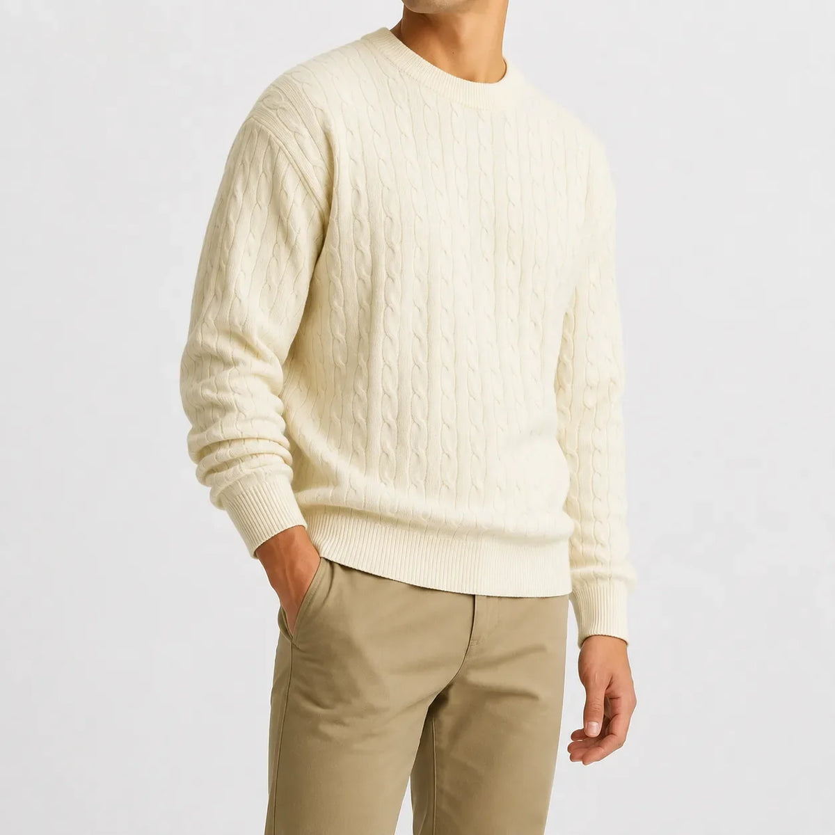 Men's Cable-knit Jumper with Crew Neck