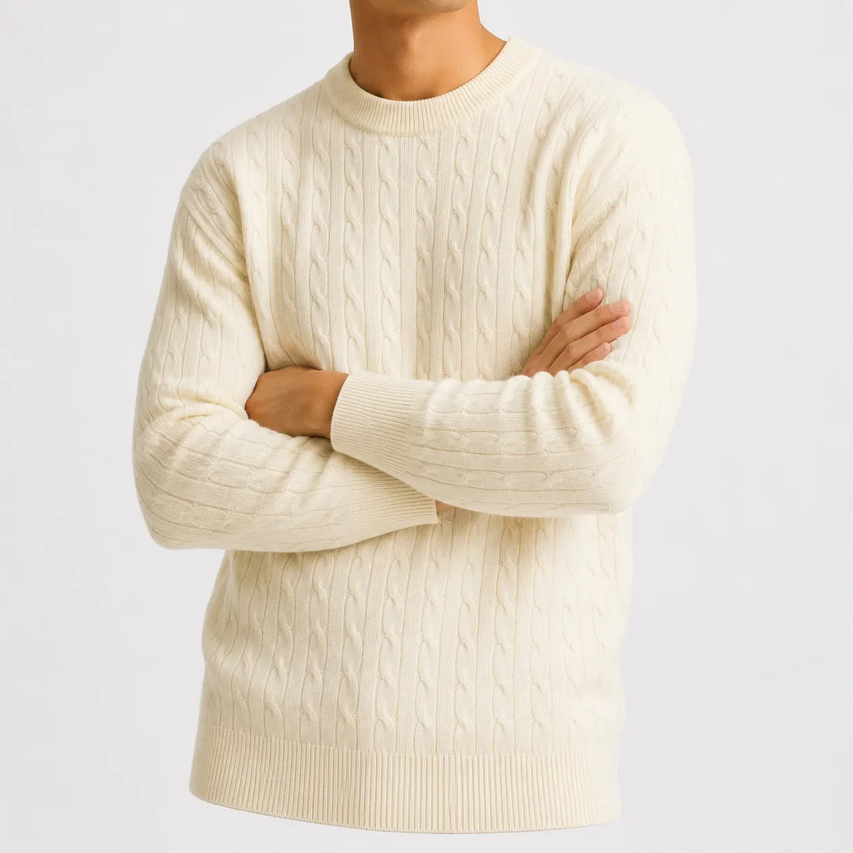 Men's Cable-knit Jumper with Crew Neck