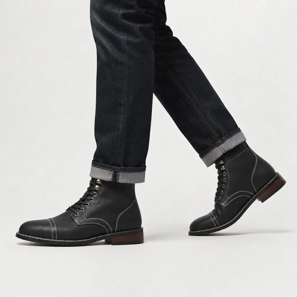 Men's Lace-up Boots with Cap Toe