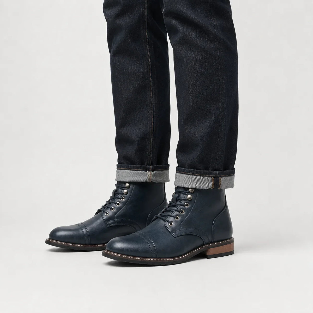 Men's Lace-up Boots with Cap Toe