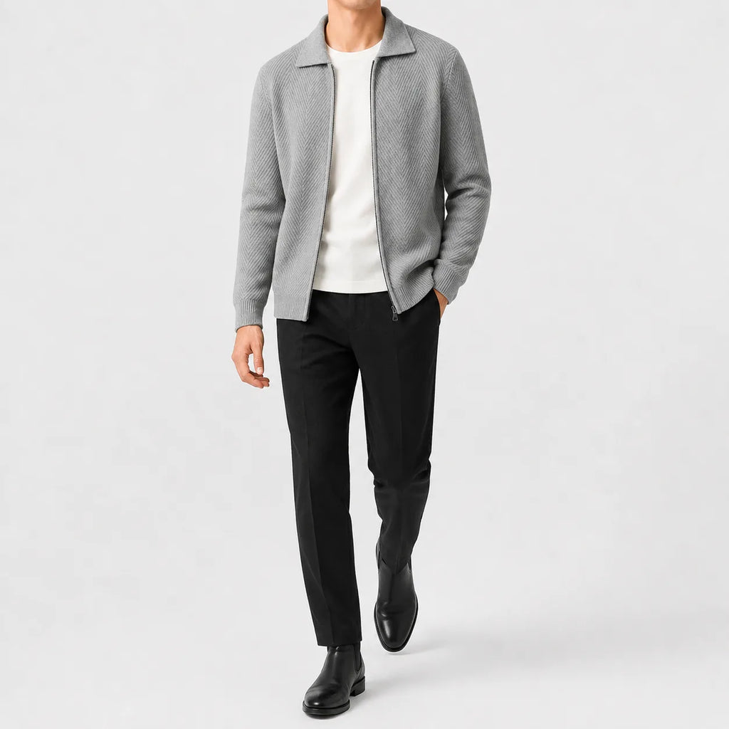 Men's Cardigan with Zip and Textured Knit