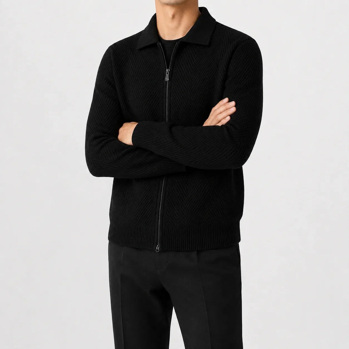 Men's Cardigan with Zip and Textured Knit